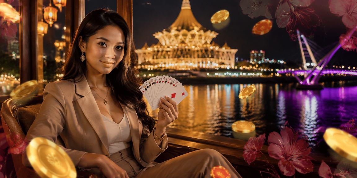 Suasana permainan kad rummy dan hiburan kasino di Kuching dalam talian